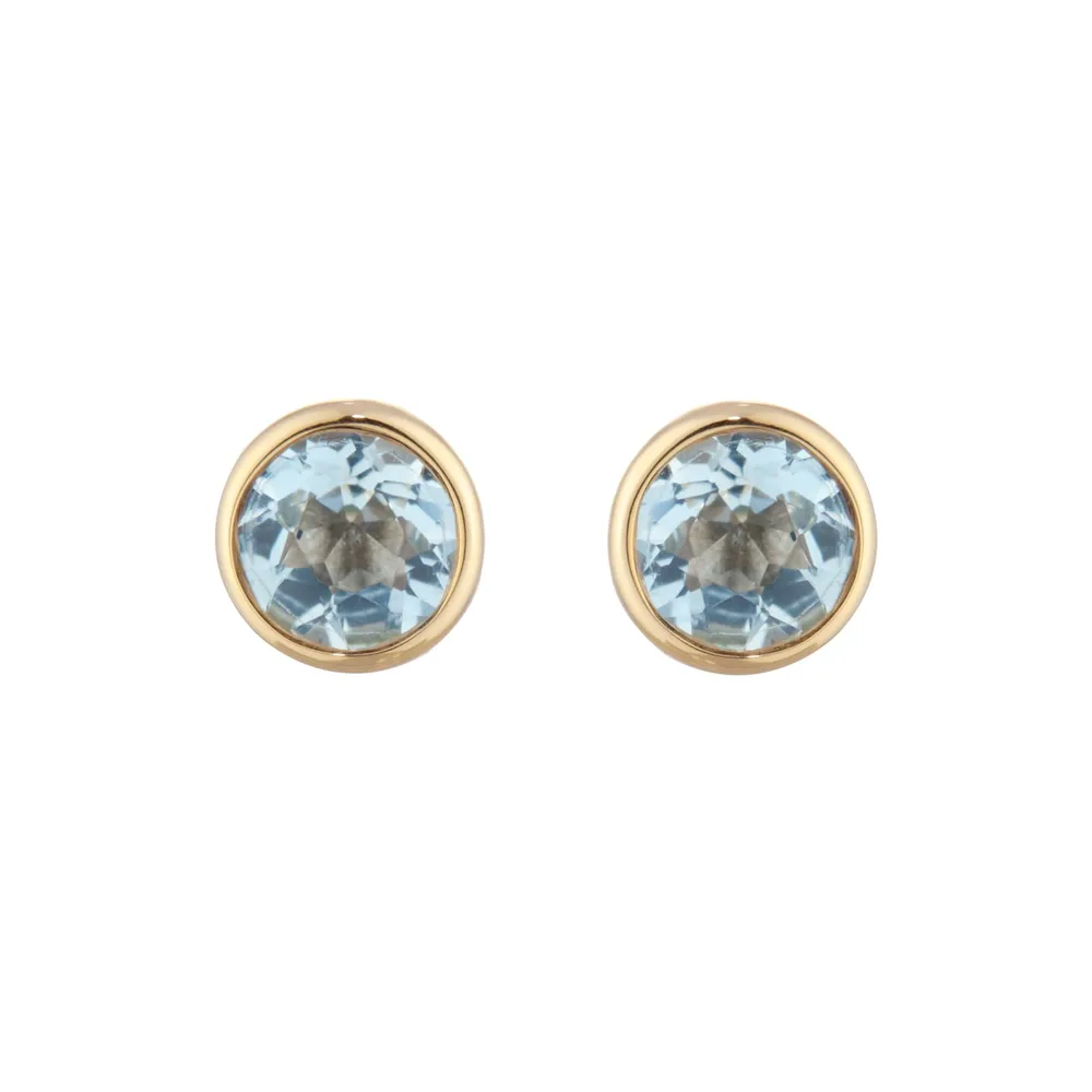 9ct Yellow Gold Aquamarine Birthstone Stud Earrings