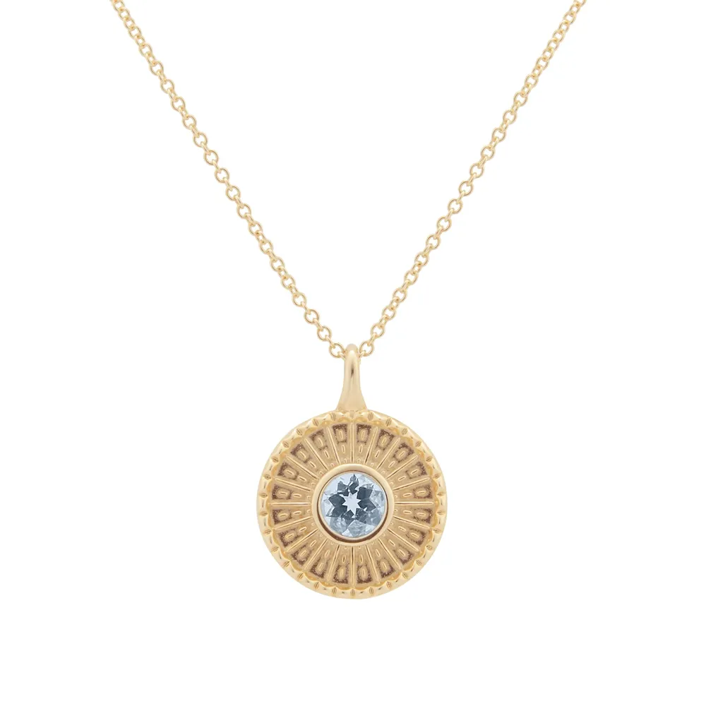 9ct Yellow Gold Aquamarine Disc Pendant