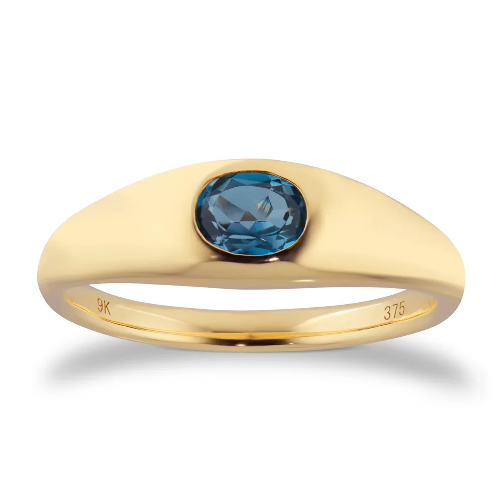 9ct Yellow Gold Blue Topaz Oval Ring