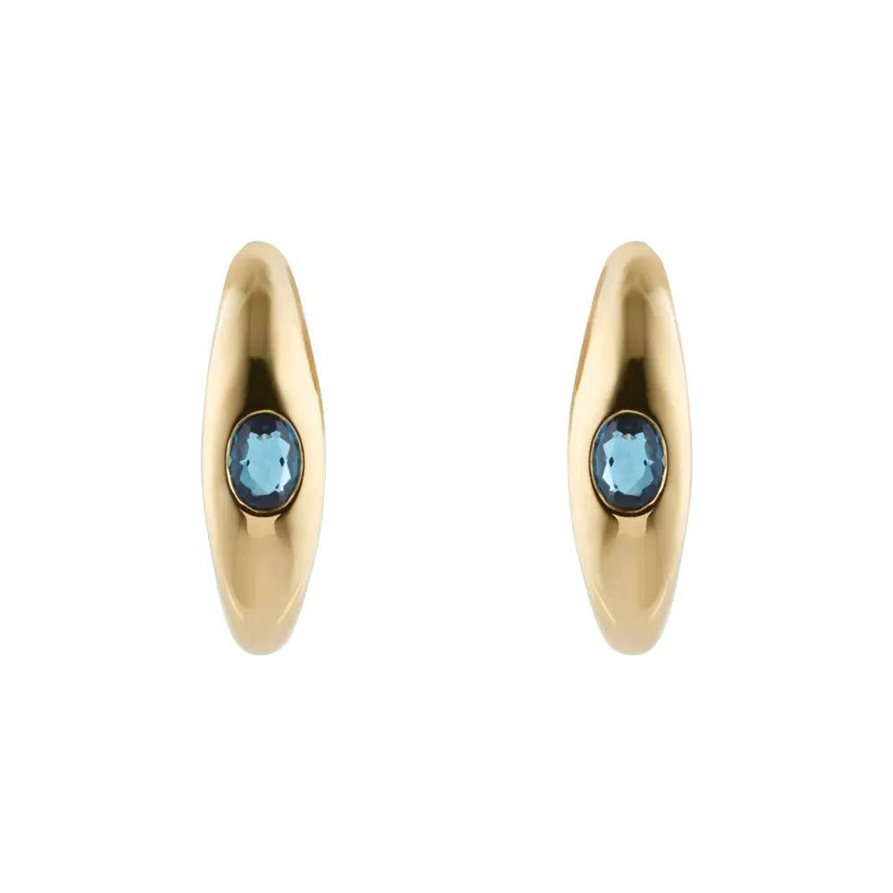 9ct Yellow Gold Blue Topaz Oval Stud Earrings