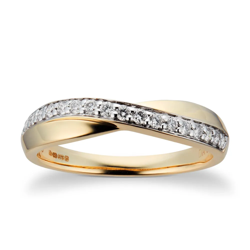 9ct Yellow Gold Cross Over 0.20ct Diamond Ring