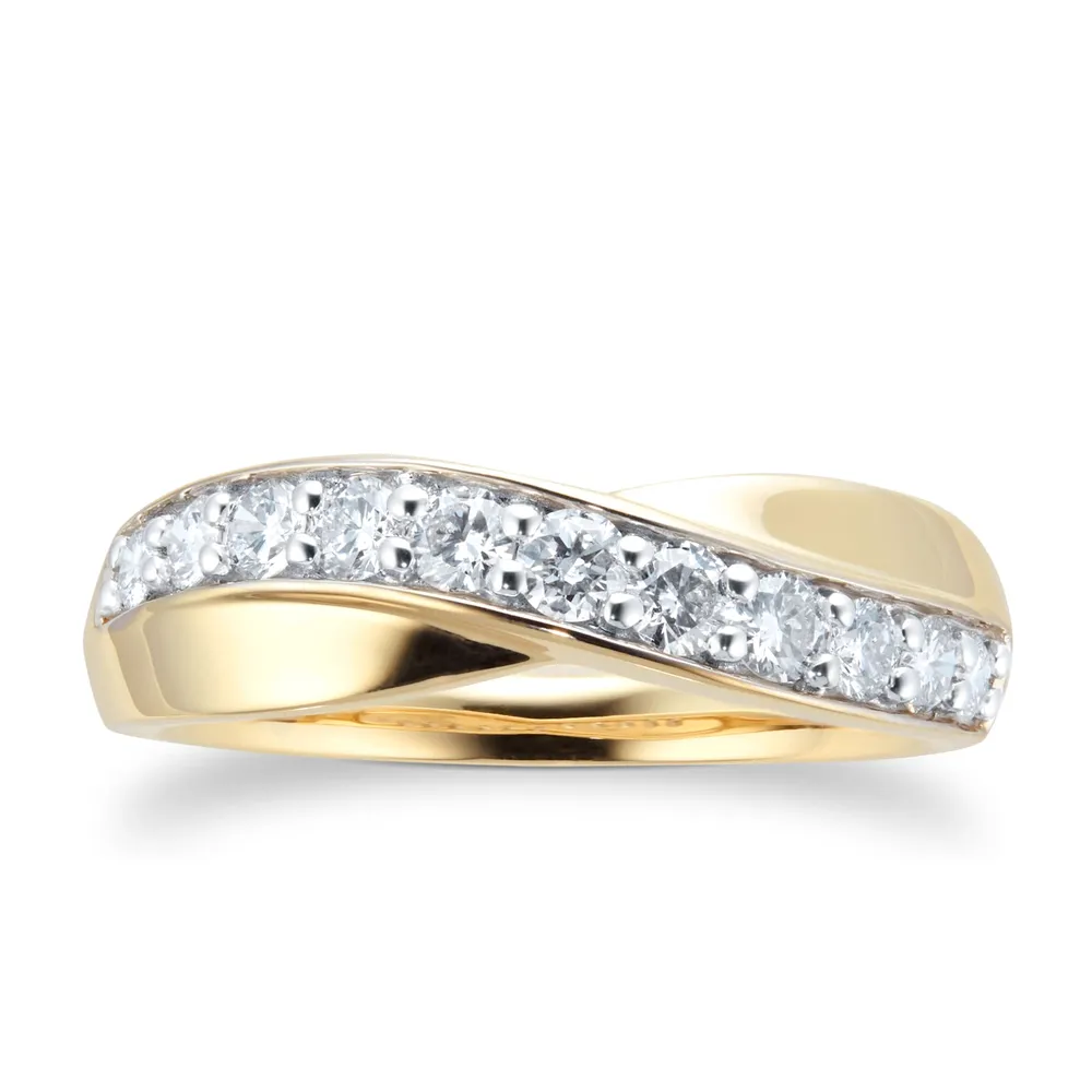9ct Yellow Gold Cross Over 0.50ct Diamond Ring