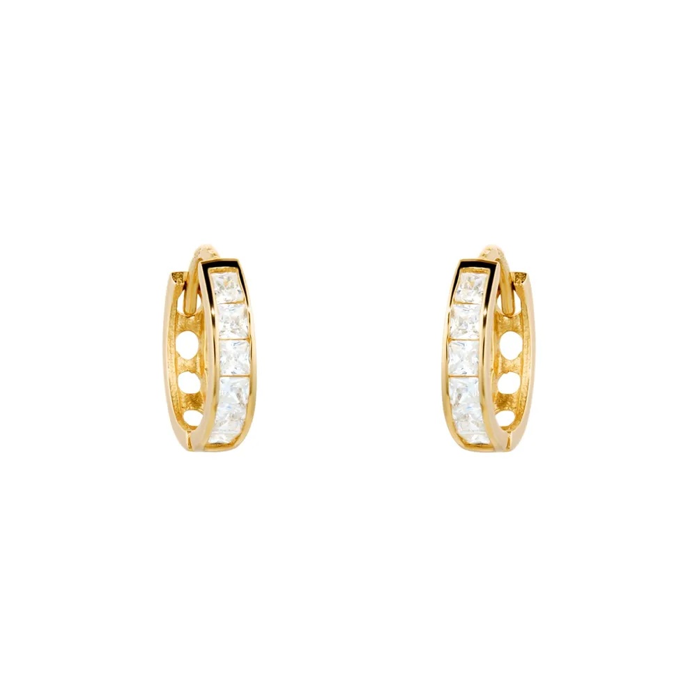 9ct Yellow Gold Cubic Zirconia Huggie Hoop Earrings