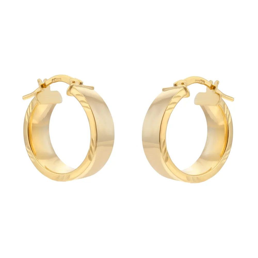 9ct Yellow Gold Diagonal Cut Edge Hoop Earrings