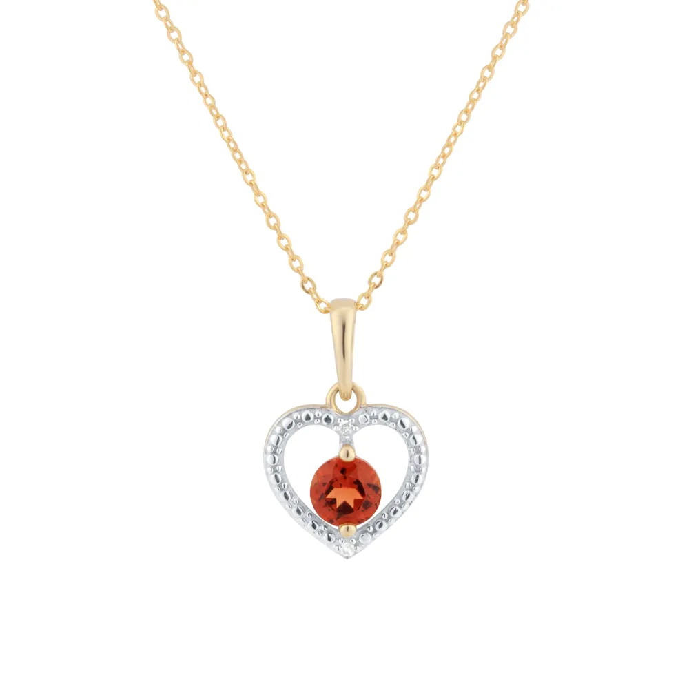 9ct Yellow Gold Diamond and Garnet Heart Pendant