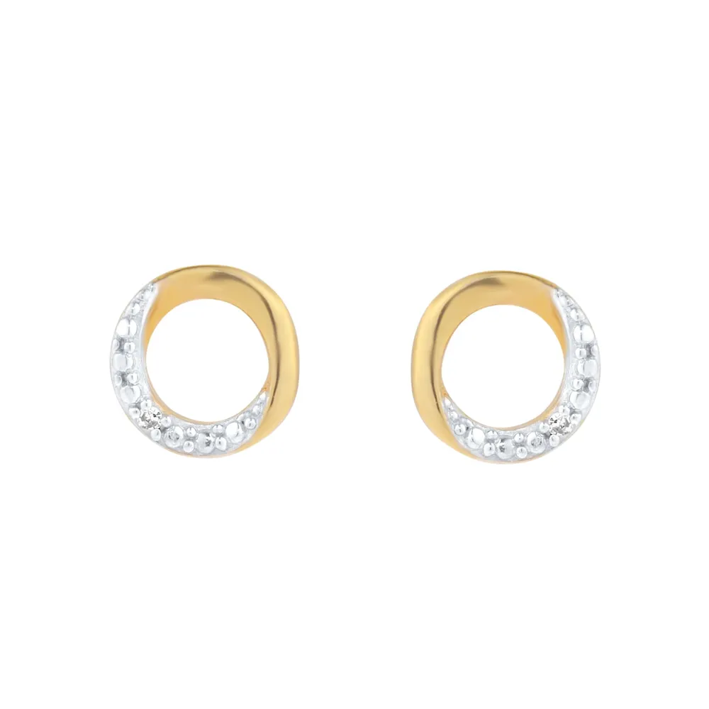 9ct Yellow Gold Diamond Circle Stud Earrings