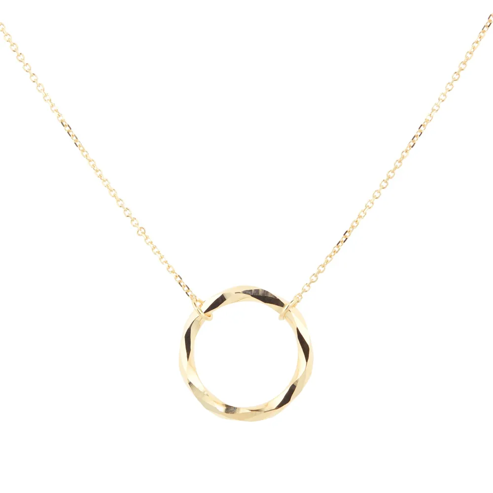 9ct Yellow Gold Diamond Cut Circle Pendant Necklace