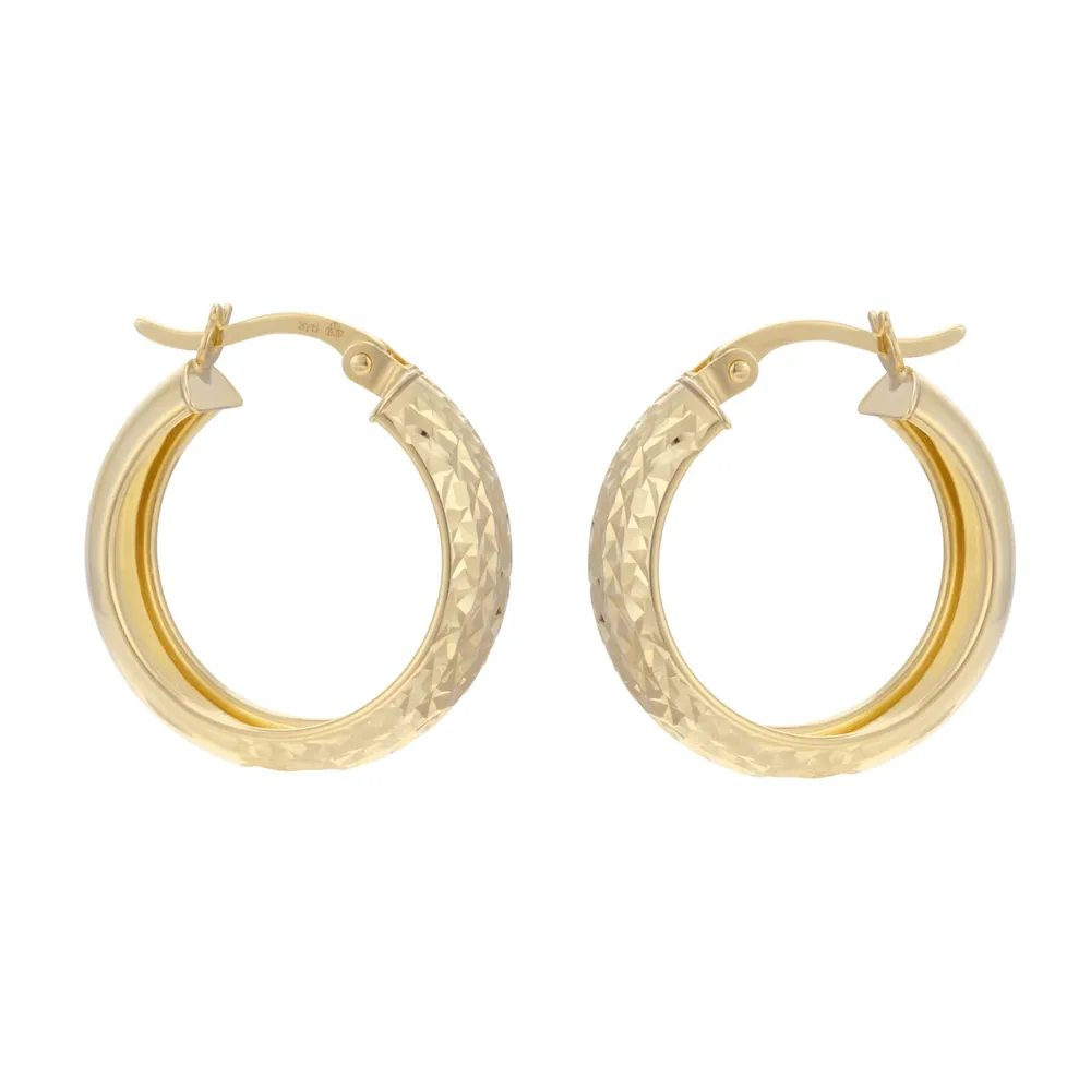 9ct Yellow Gold Diamond Cut Creole Hoop Earrings