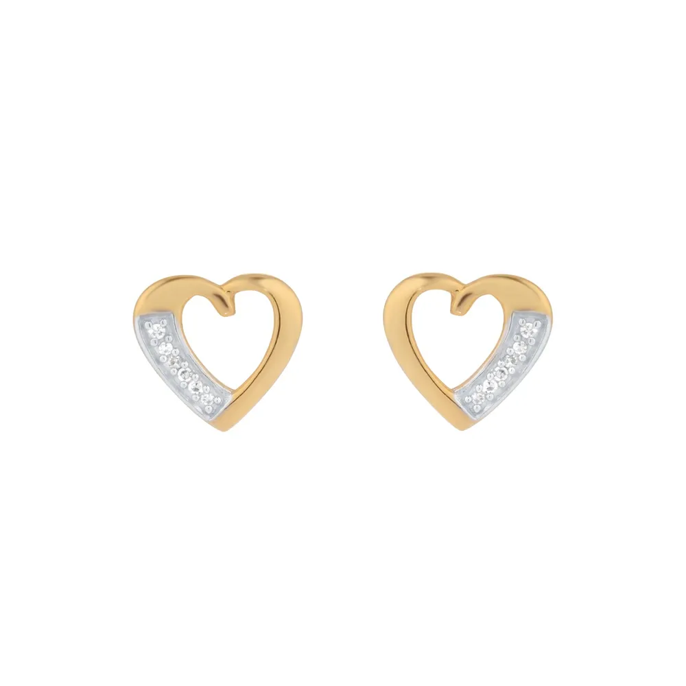9ct Yellow Gold Diamond Heart Stud Earrings