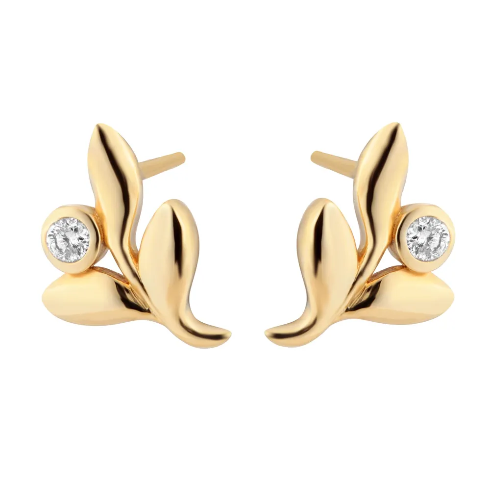 9ct Yellow Gold Diamond Leaf Stud Earrings