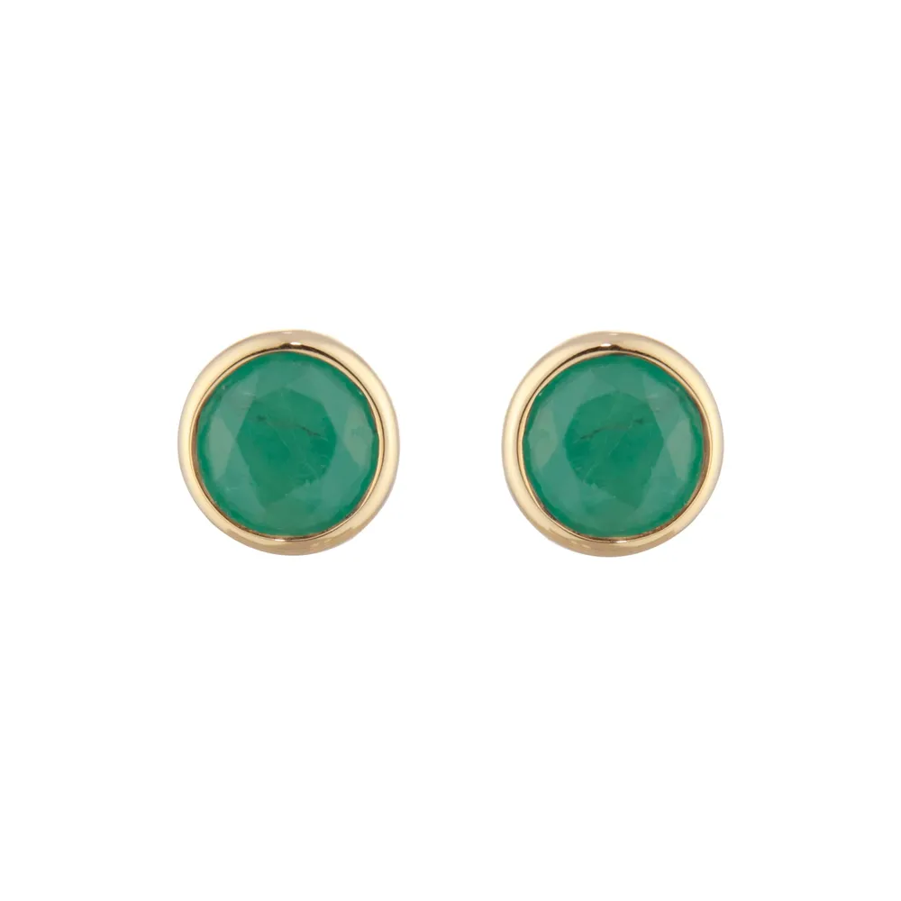 9ct Yellow Gold Emerald Birthstone Stud Earrings