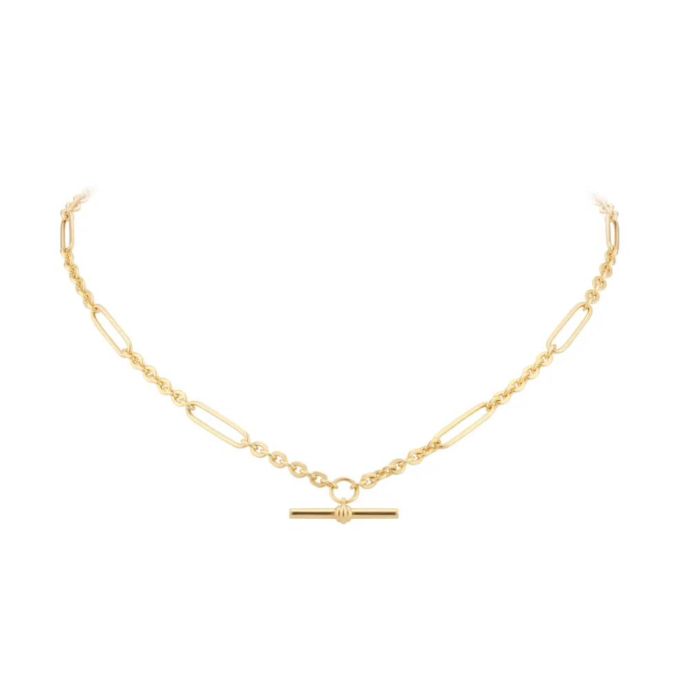 9ct Yellow Gold Figaro T-Bar Chain Necklace