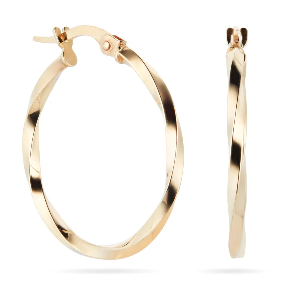 9ct Yellow Gold Fluid Twist 20mm Hoop Earrings