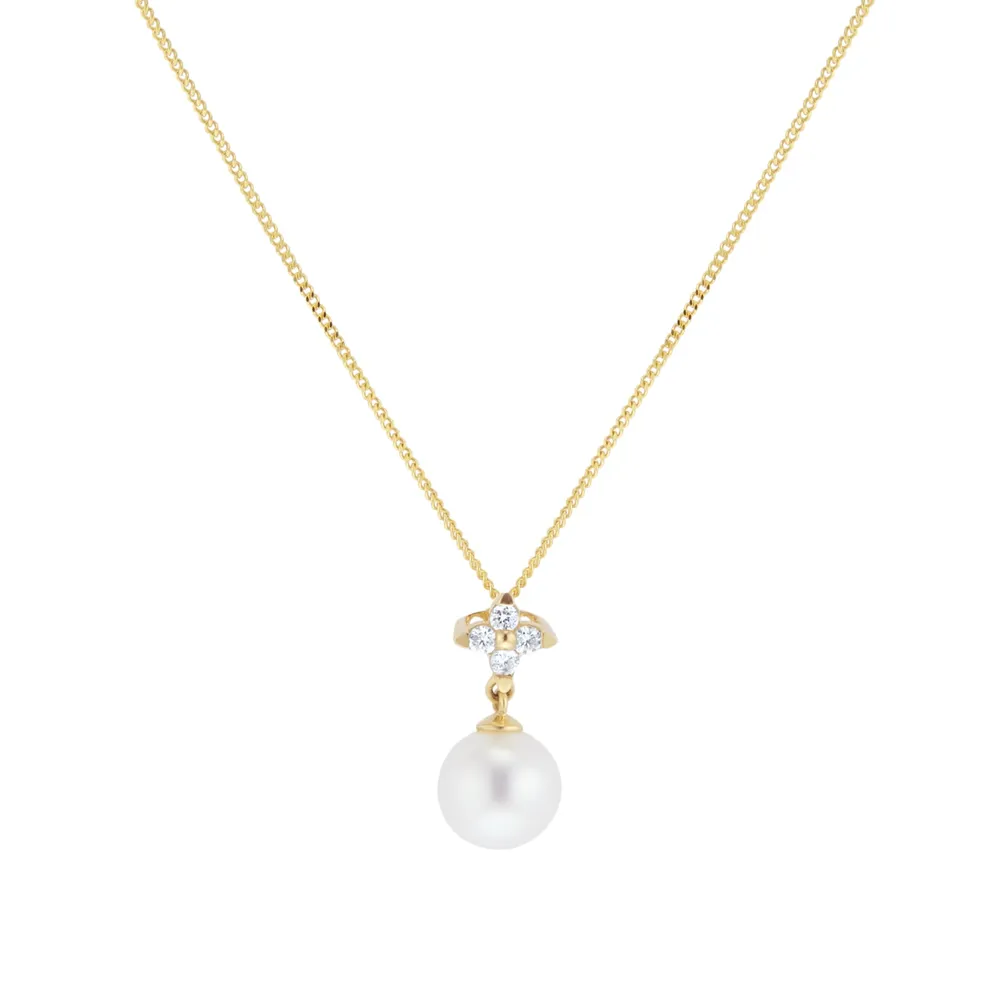 9ct Yellow Gold Freshwater Pearl & 0.07ct Diamond Pendant