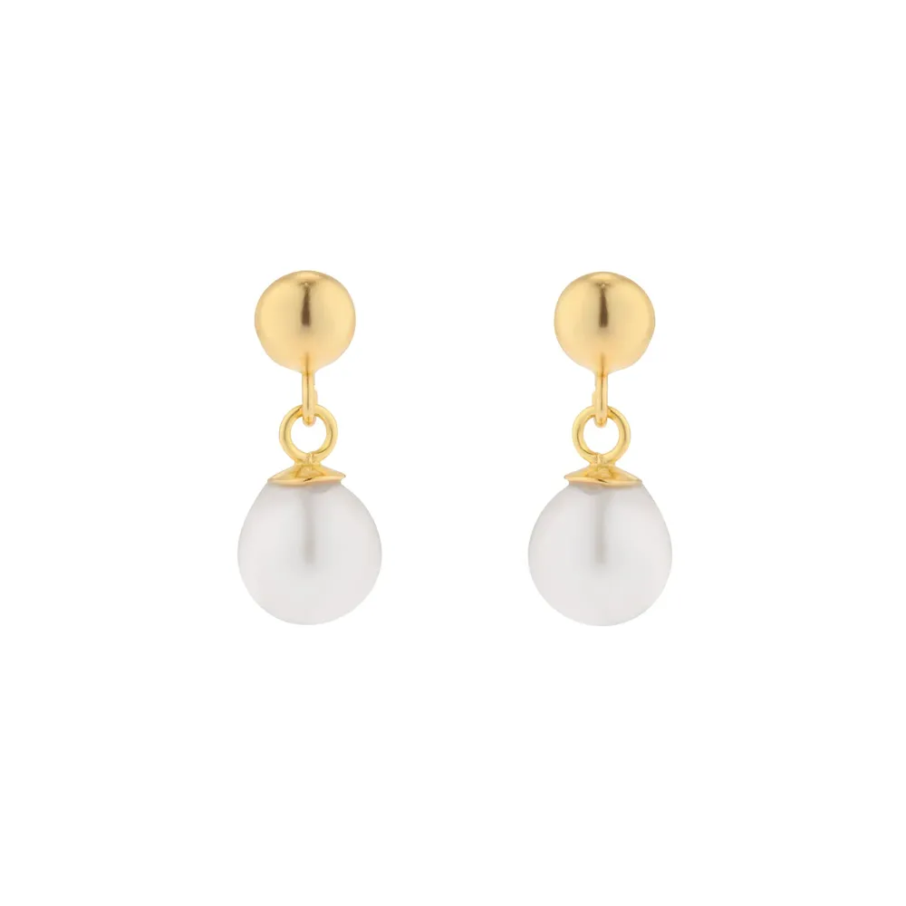 9ct Yellow Gold Freshwater Pearl Stud Drop Earrings