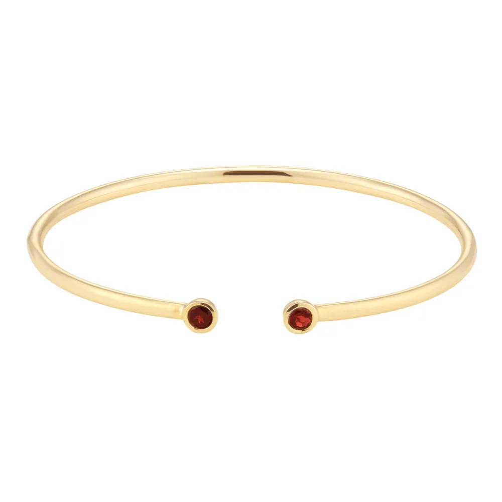 9ct Yellow Gold Garnet Birthstone Cuff Bangle