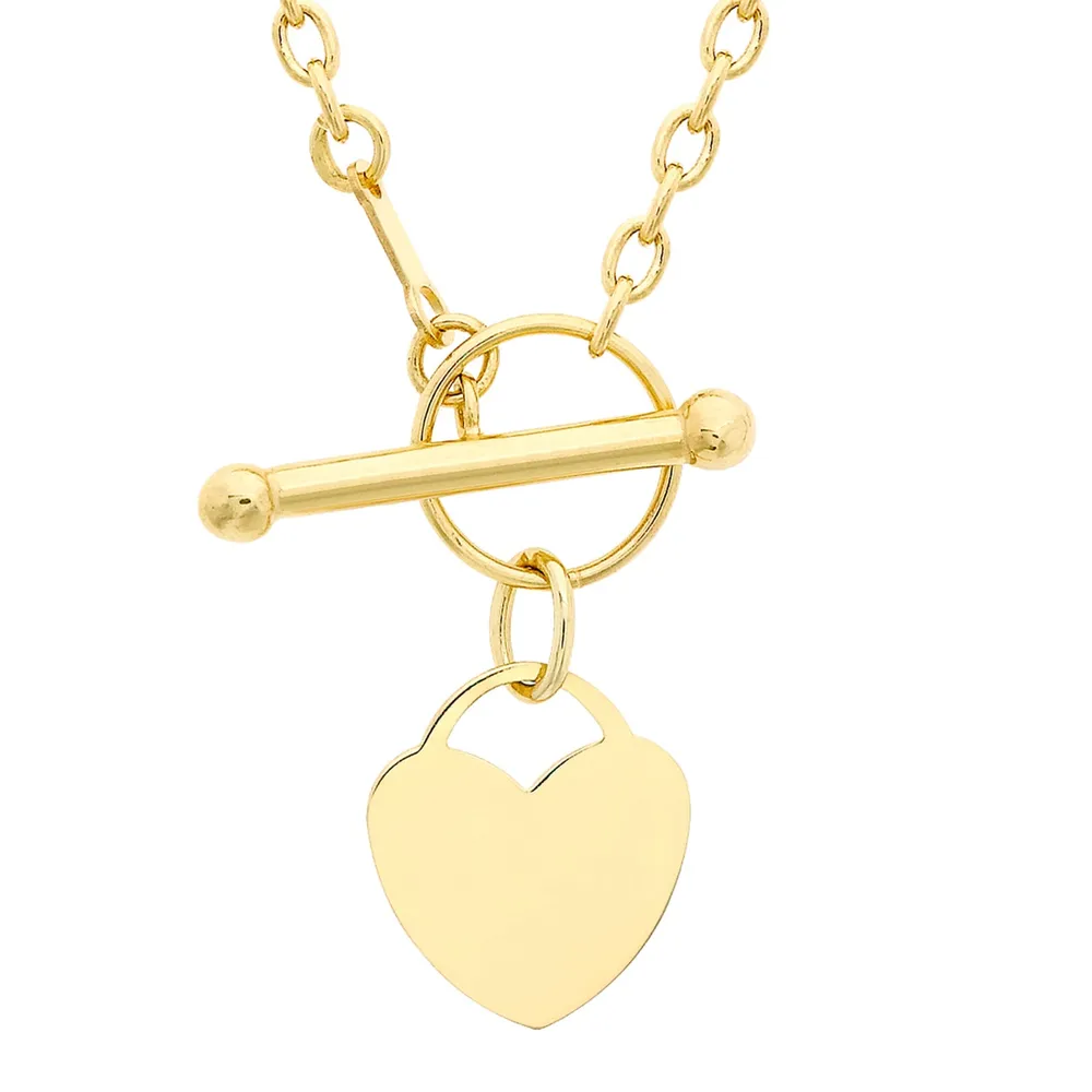 9ct Yellow Gold Heart Charm T-Bar Necklace