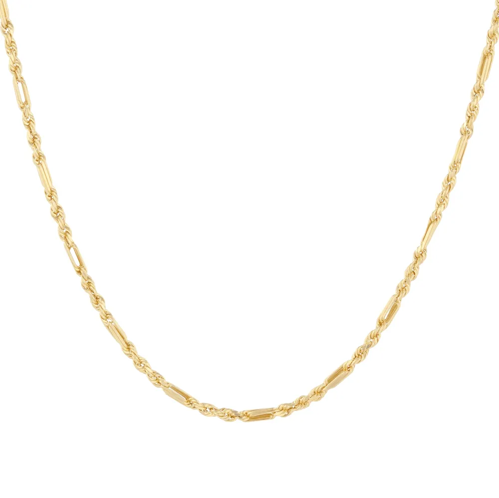 9ct Yellow Gold Hollow Diamond Cut Figaro Chain Necklace