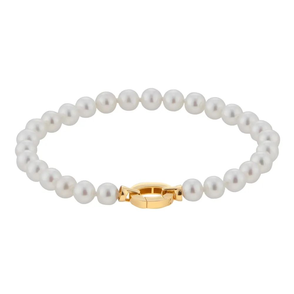 9ct Yellow Gold Oval Link and 6-6.5mm Pearl Bracelet