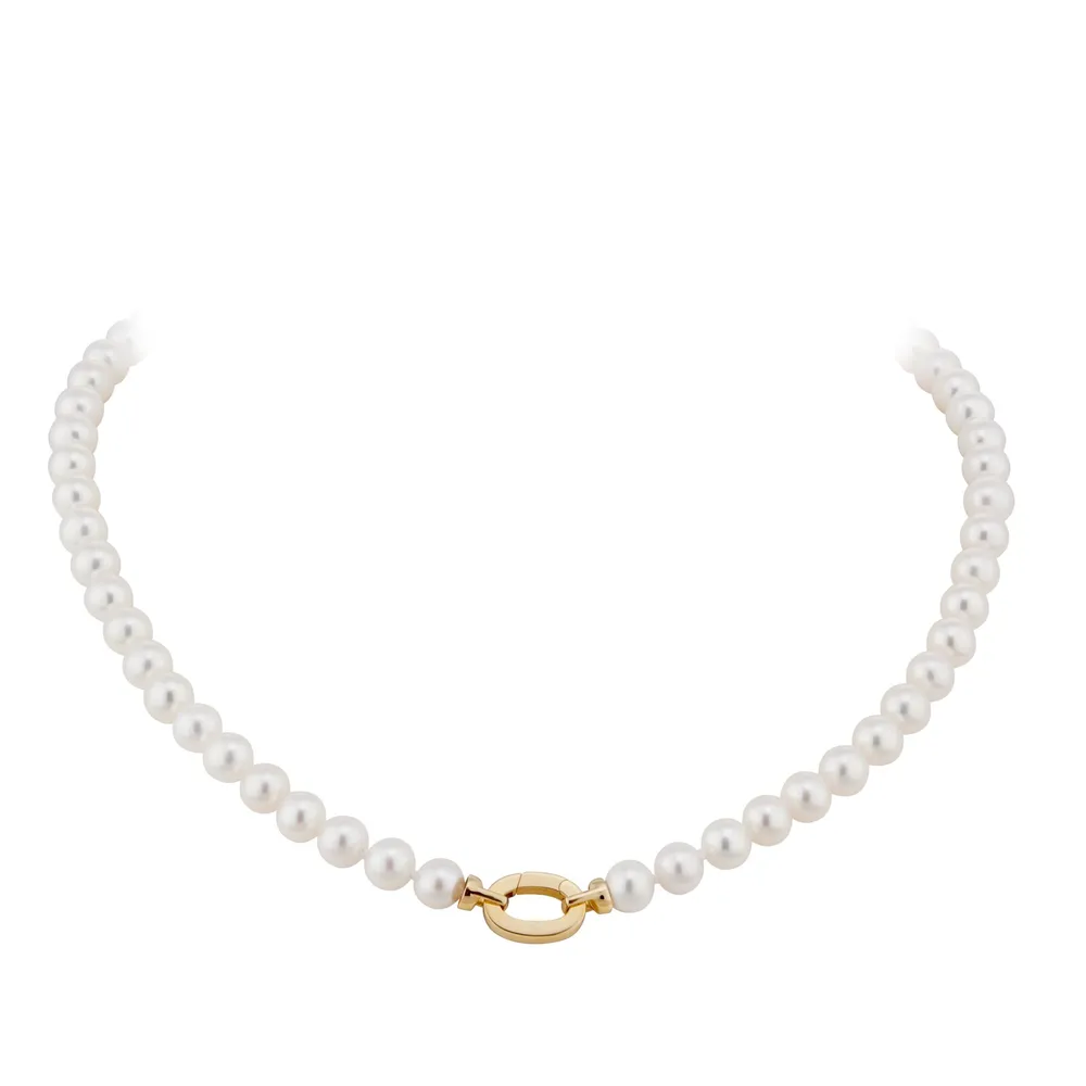9ct Yellow Gold Oval Link and 6-6.5mm Pearl Necklace
