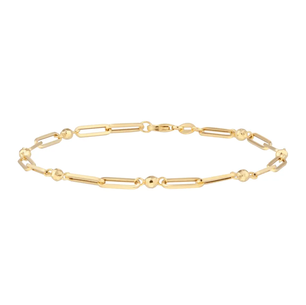9ct Yellow Gold Paperlink Chain Bracelet With Diamond Cut Beads