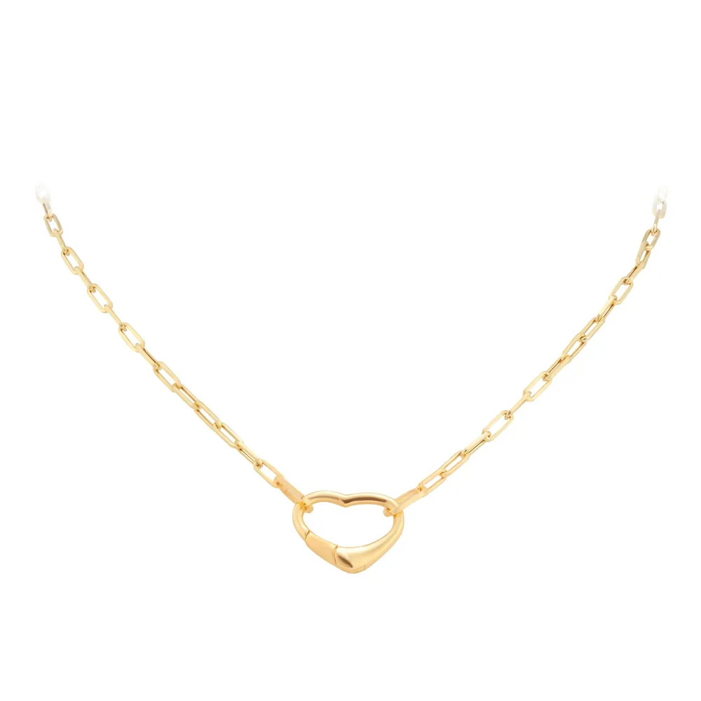 9ct Yellow Gold Paperlink Heart Clasp Chain Necklace