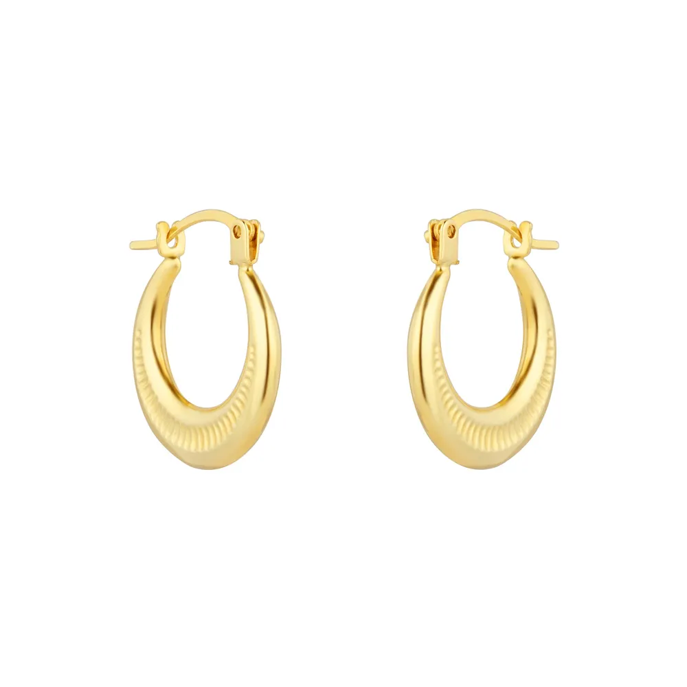 9ct Yellow Gold Patterned Creole Huggie Earrings