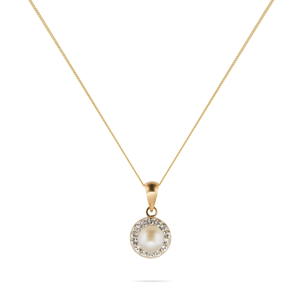 9ct Yellow Gold Pearl & Crystal Pendant