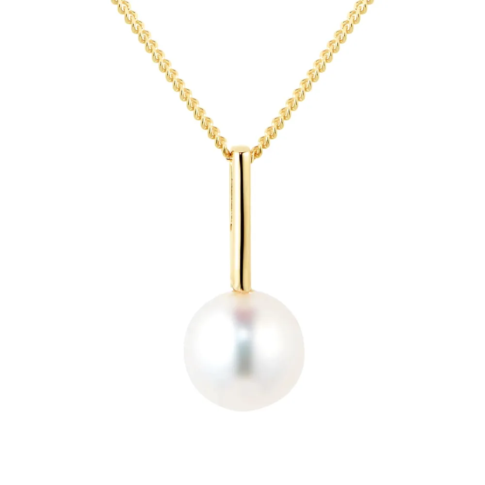 9ct Yellow Gold Pearl Drop Bar Pendant