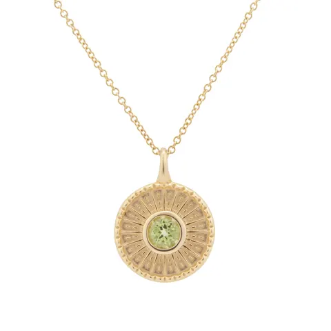 Goldsmiths 9ct Yellow Gold Peridot Disc Pendant
