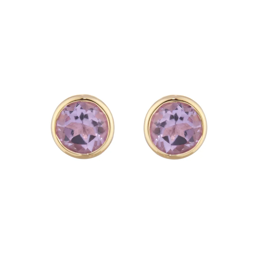 9ct Yellow Gold Pink Amethyst Birthstone Stud Earrings
