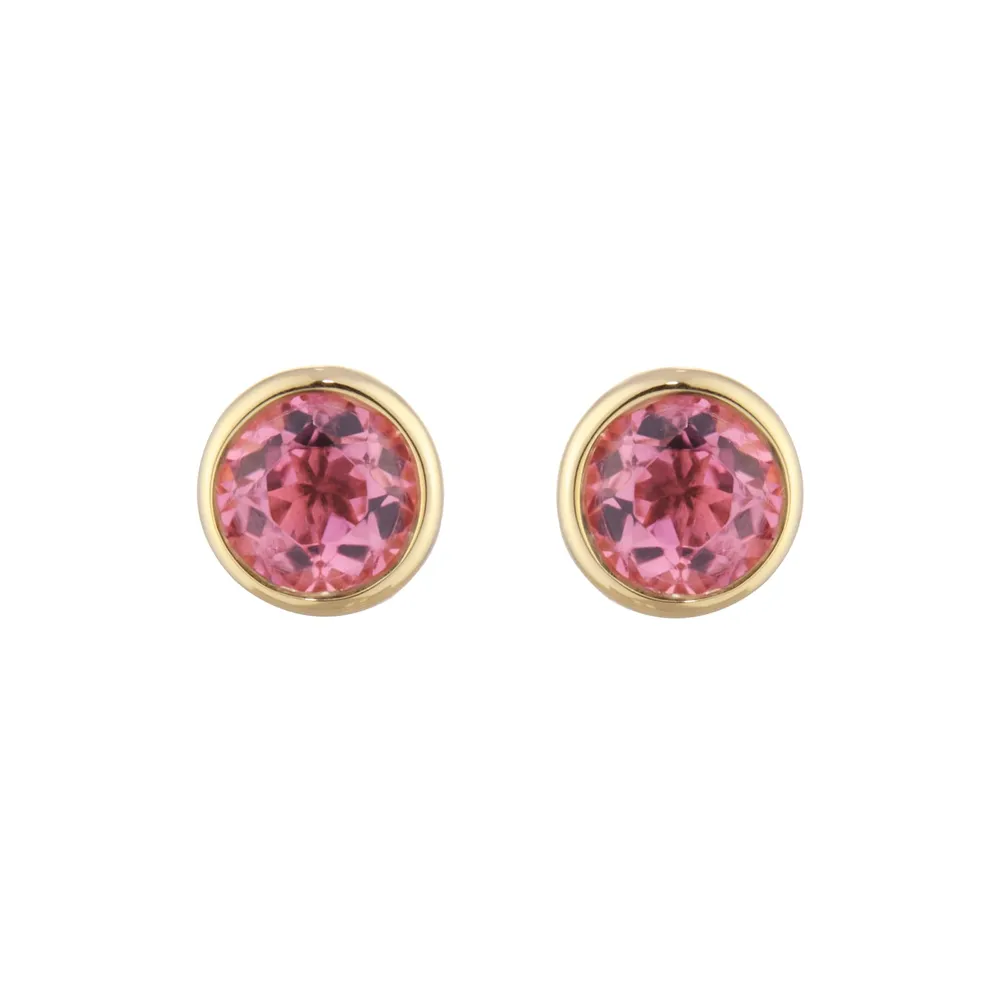 9ct Yellow Gold Pink Tourmaline Birthstone Stud Earrings