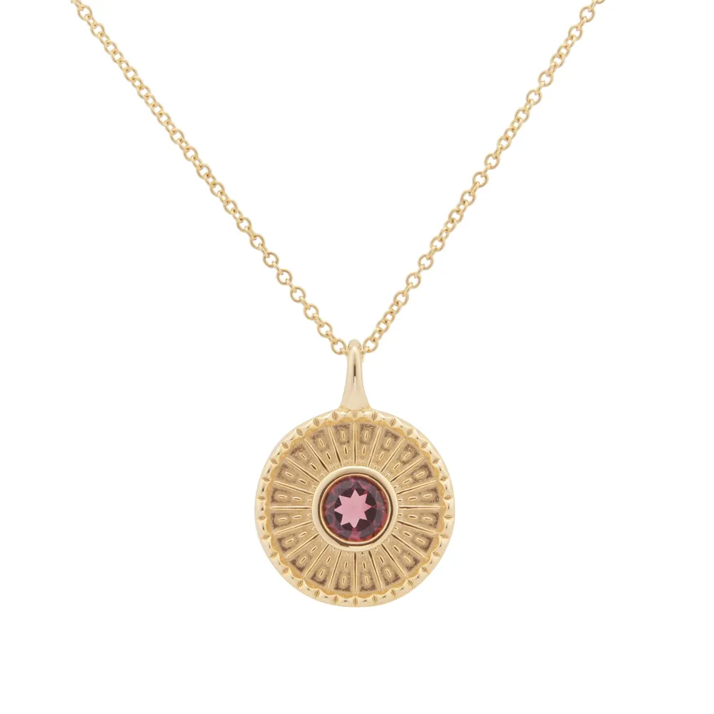 9ct Yellow Gold Pink Tourmaline Disc Pendant