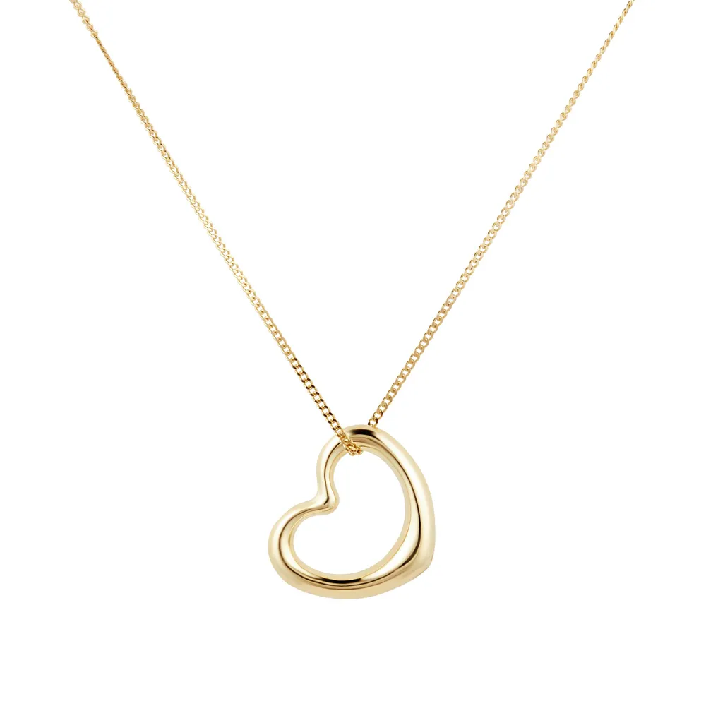 9ct Yellow Gold Plain Hollow Heart Pendant
