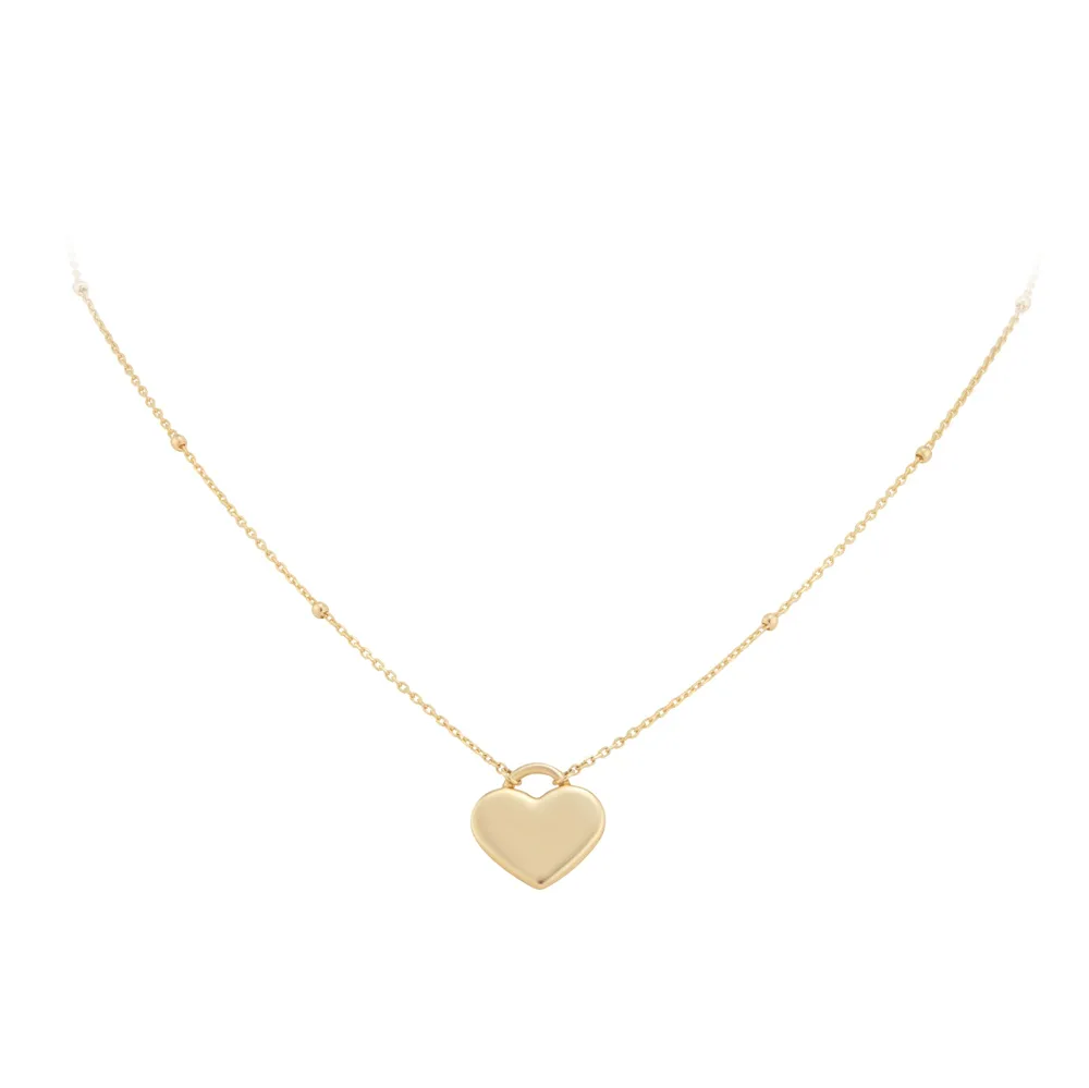 9ct Yellow Gold Plain Padlock Heart on Beaded Chain Necklace