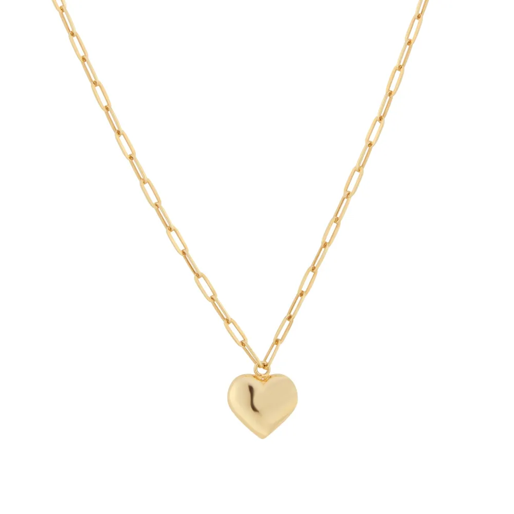 9ct Yellow Gold Puff Heart Paperlink Chain Necklace