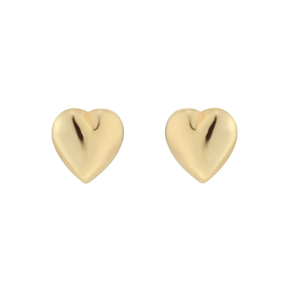 9ct Yellow Gold Puff Heart Stud Earrings