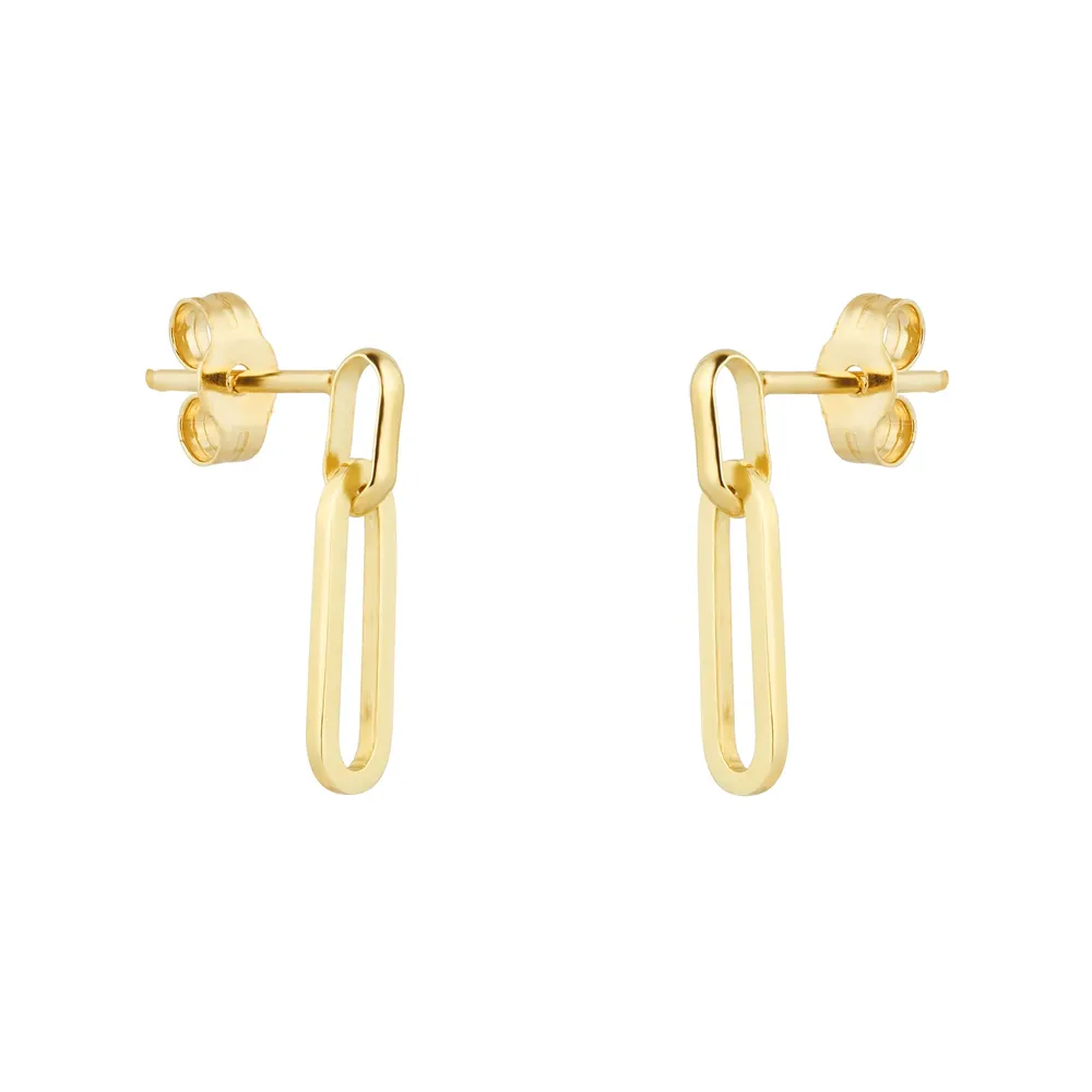 9ct Yellow Gold Rectangular Full Link Drop Earrings