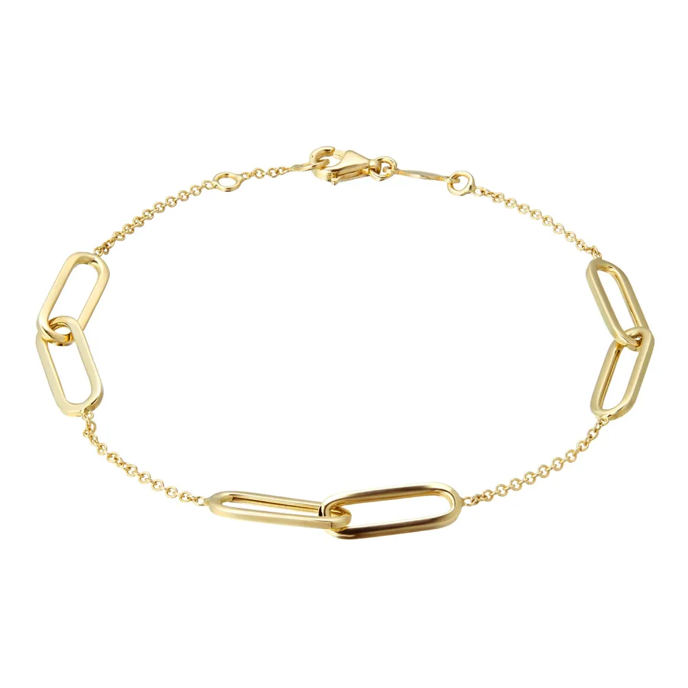 9ct Yellow Gold Rectangular Link Station Bracelet