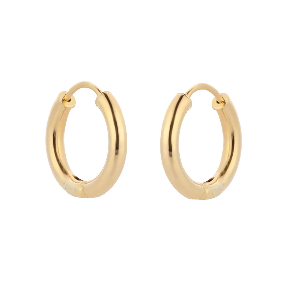 9ct Yellow Gold Round 15mm Tube Huggie Hoop Earrings