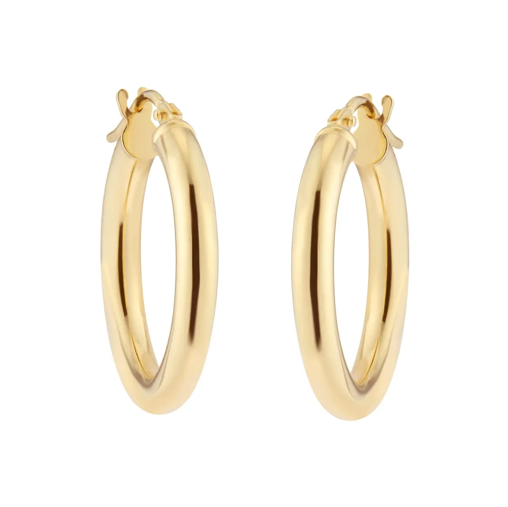 9ct Yellow Gold Round Tube Hoop Earrings
