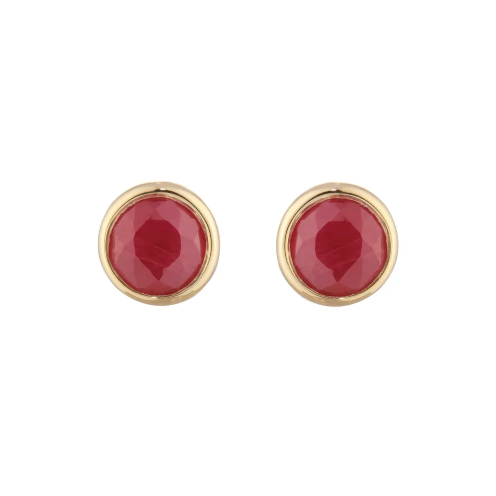 9ct Yellow Gold Ruby Birthstone Stud Earrings