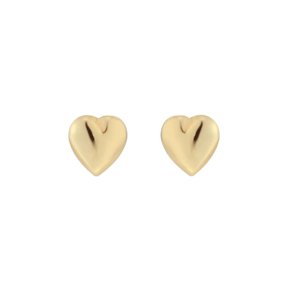 9ct Yellow Gold Small Puff Heart Stud Earrings