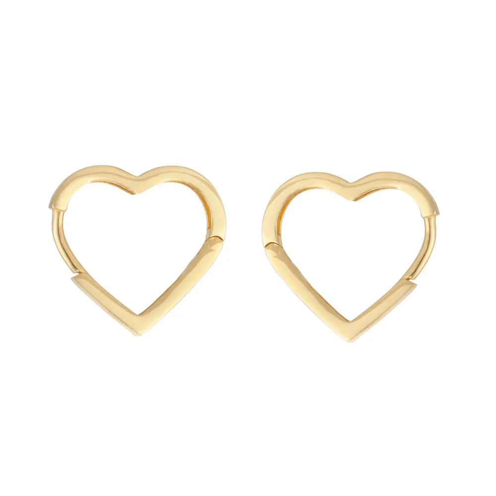 9ct Yellow Gold Square Edge Heart Hoop Earrings