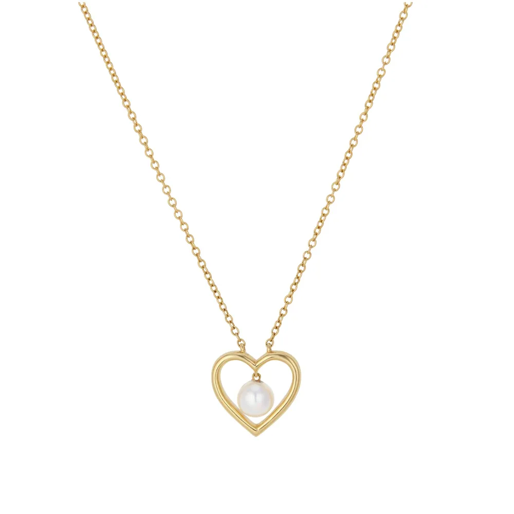 9ct Yellow Gold Suspended Pearl Heart Pendant