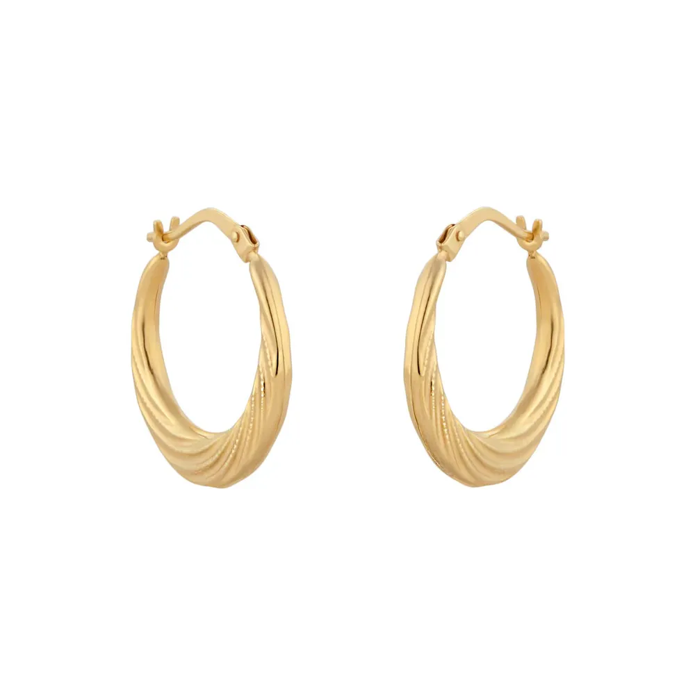 9ct Yellow Gold Textured Creole Hoop Earrings