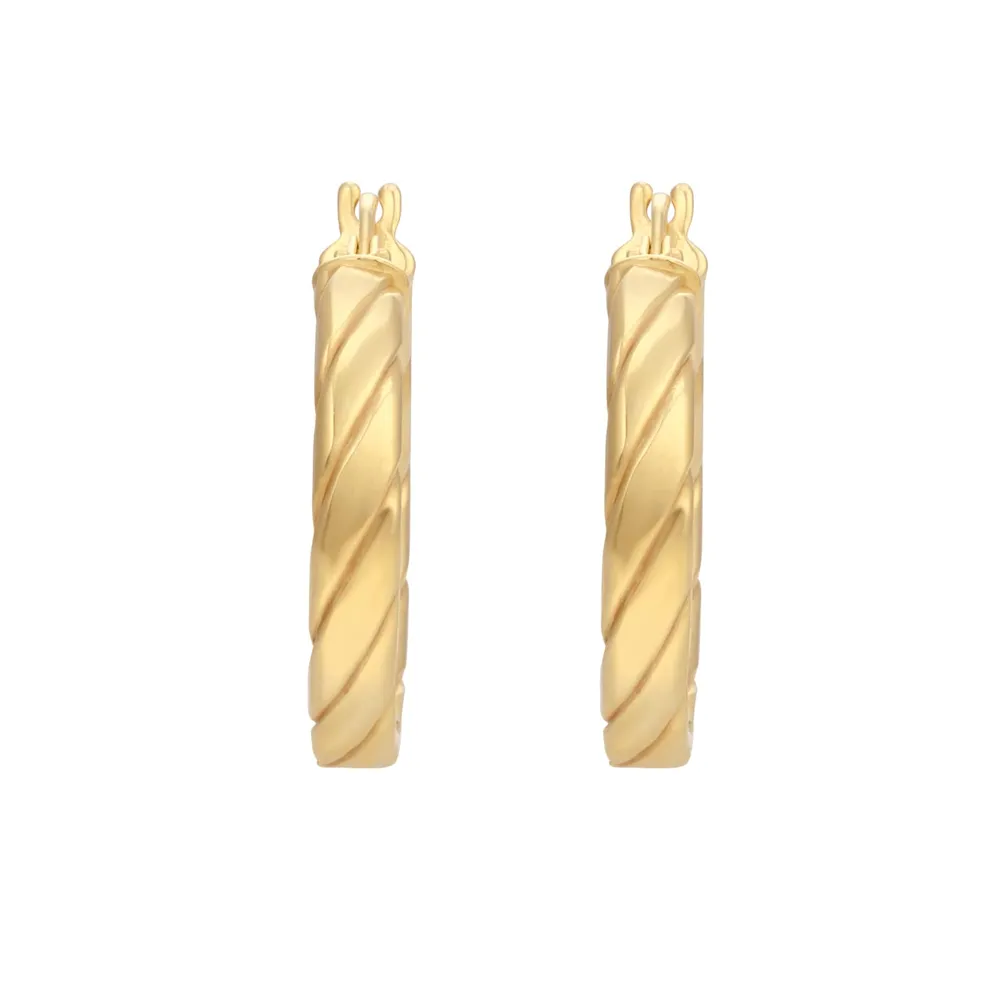 9ct Yellow Gold Textured Hoop Earrings
