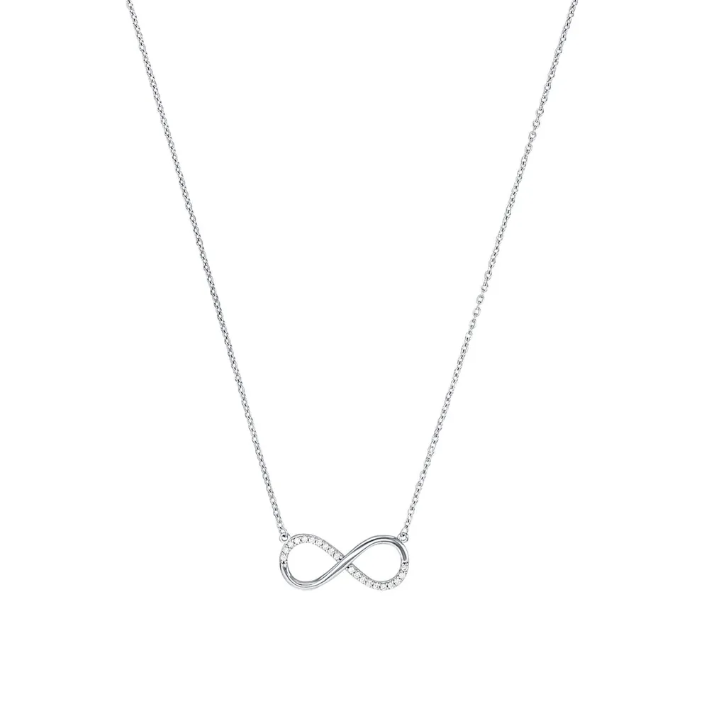 AMOR 9ct White Gold Cubic Zirconia Infinity Loop Pendant Necklace