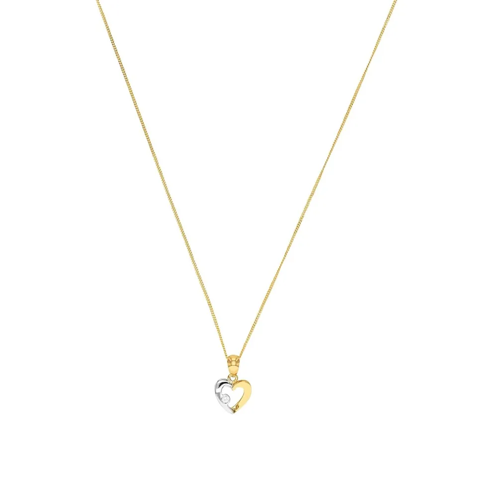 AMOR 9ct Yellow Gold Bi Colour Cubic Zirconia Heart Necklace