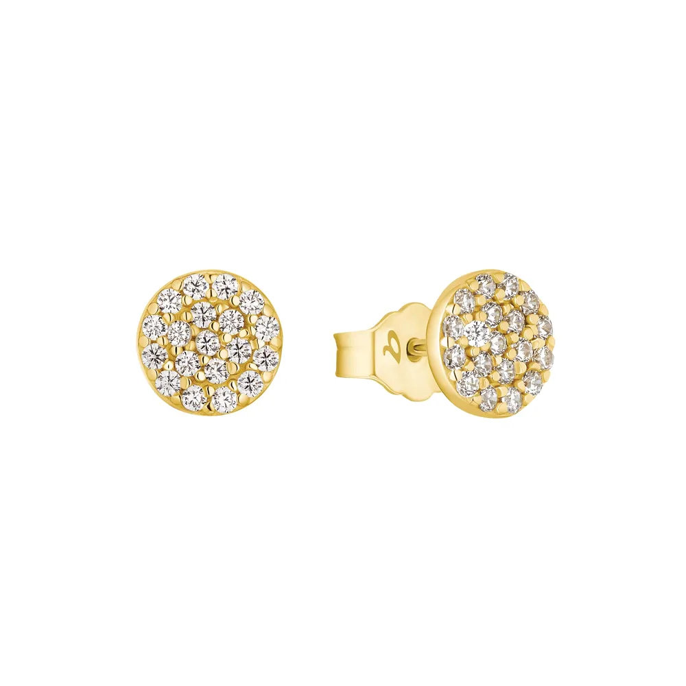 AMOR 9ct Yellow Gold Cubic Zirconia Circle Stud Earrings